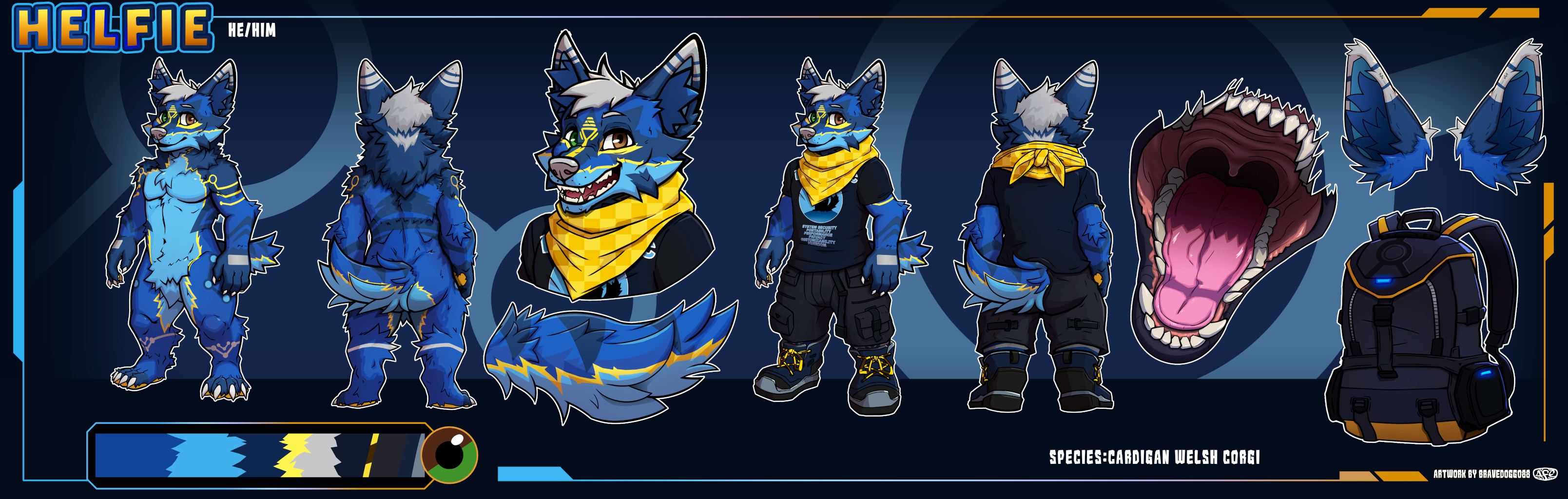 Helfie's full character reference sheet